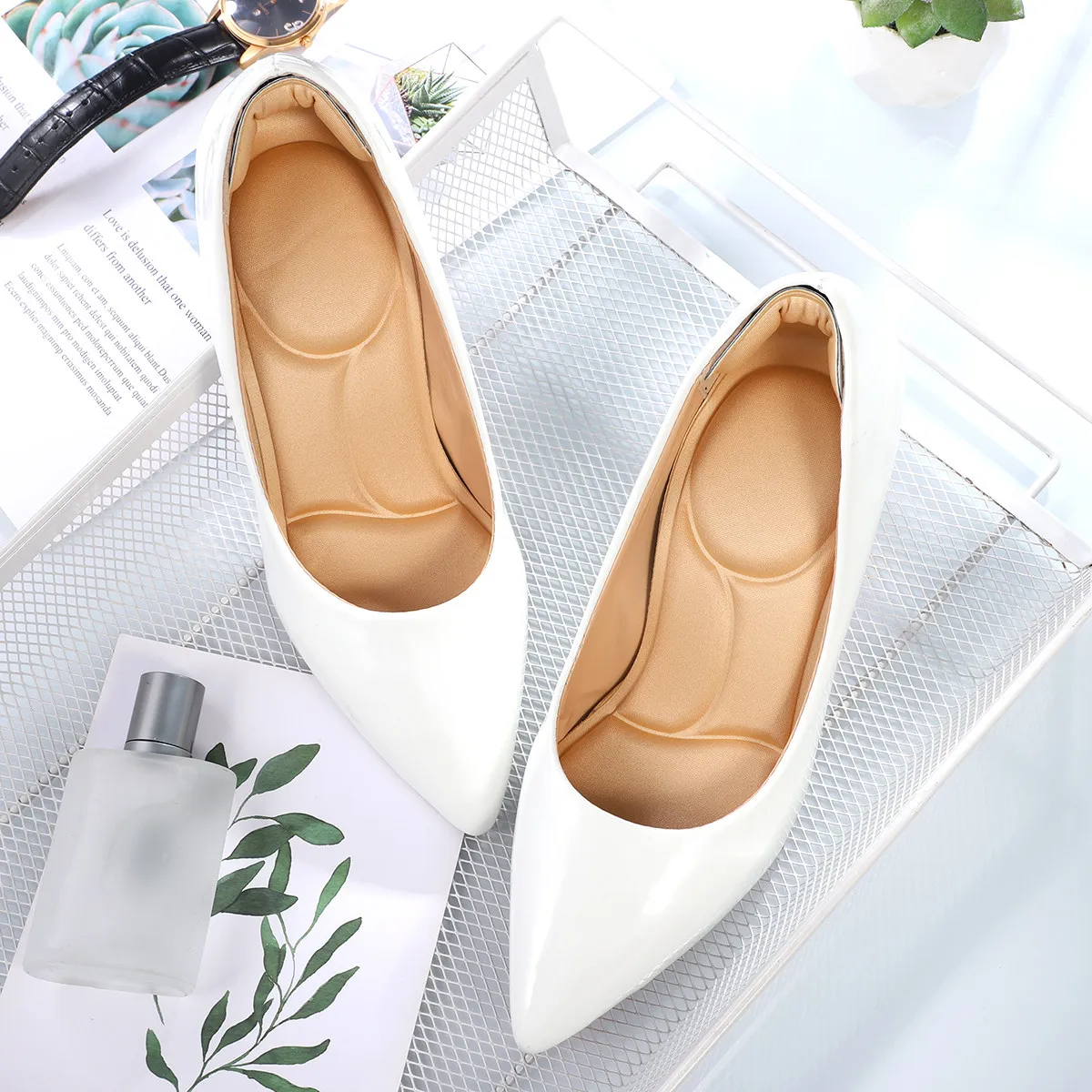 

Противоскользящие массажные подушечки для пяток из мягкой губчатой ткани для обуви на высоком каблуке, от мозолей, комфортные стельки-вкладыши, абрикосовые