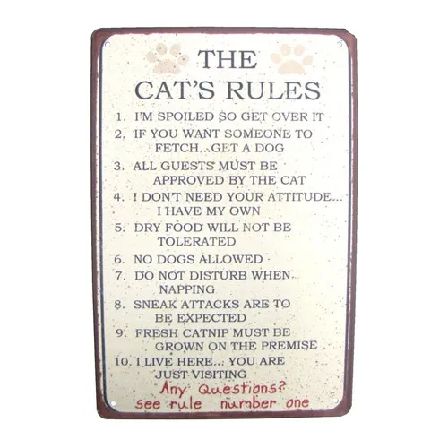 Funny Cat;s 10 Rules Novelty Tin Sign Metal Wall Art Home Decor Pet Lover Gift-Aluminum