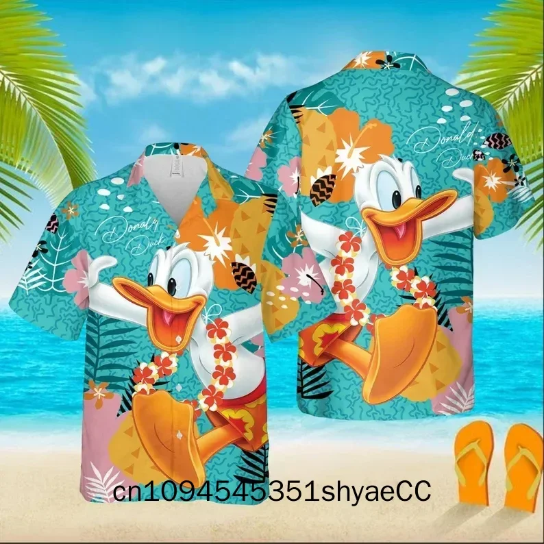 Camisa Hawaiana De Disney, Camisa De Pato Donald, Flores De Playa aloha, Camisa De Verano De Disney