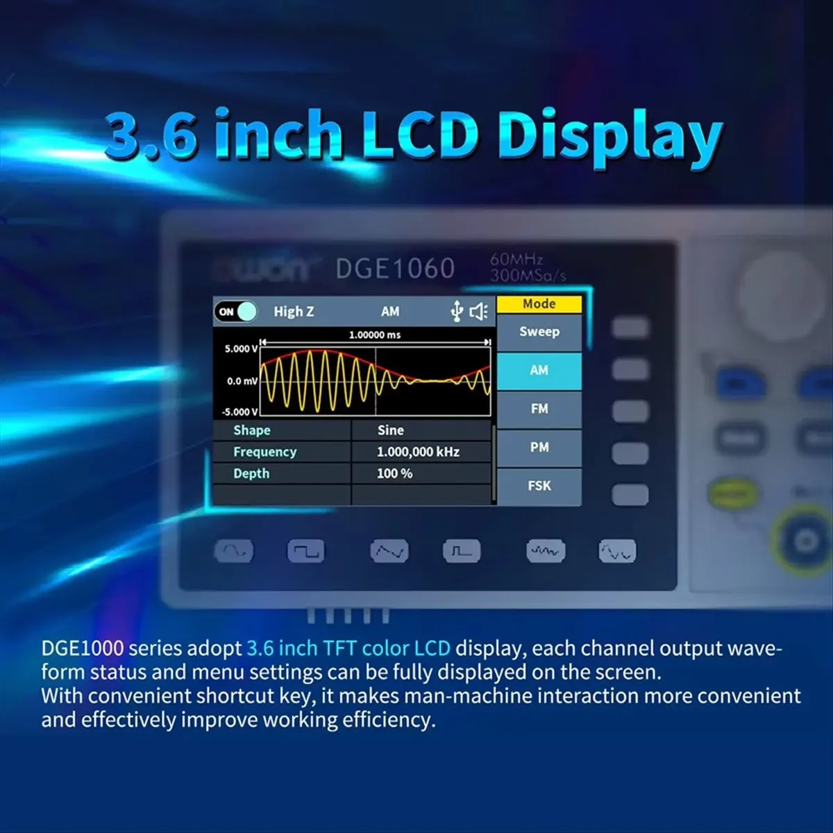 M85K مولد إشارة الموجي التعسفي قناة واحدة 60 ميجا هرتز 1CH 3.6 بوصة سطح المكتب 14 بت يدعم وظيفة SCPI Labview الاتحاد الأوروبي التوصيل