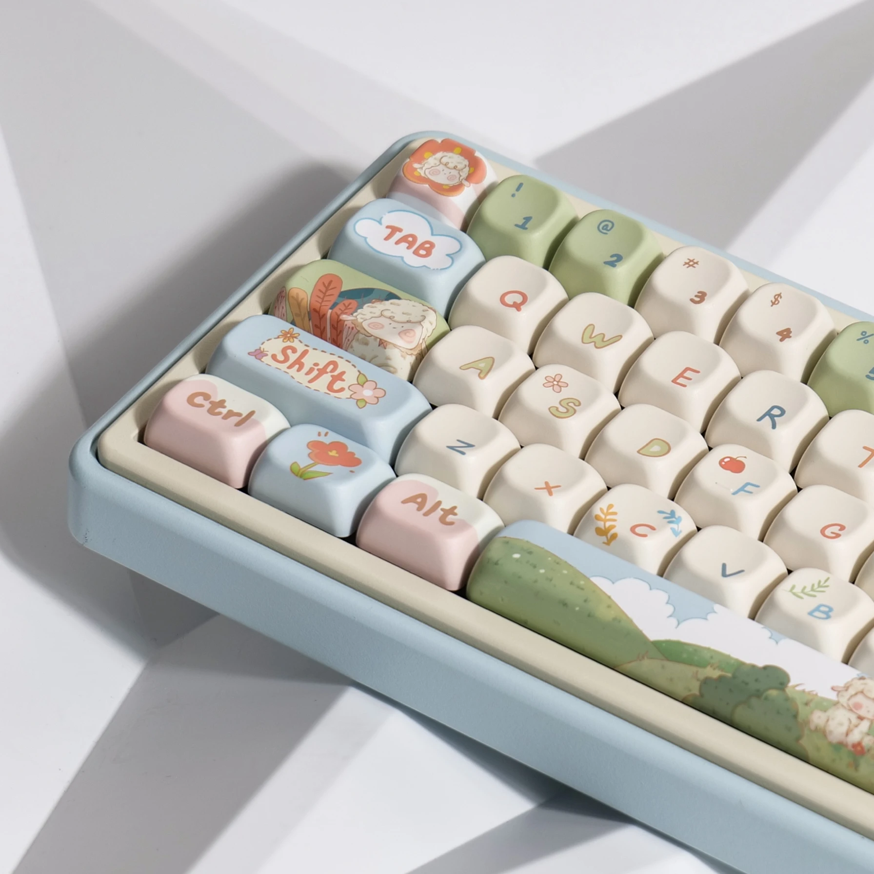 Sheep Picnic Theme Keycaps Lovely PBT Material Sublimation XOA/FOA/MDA Profile Keycaps Mechanical Keyboard Accessories Gifts