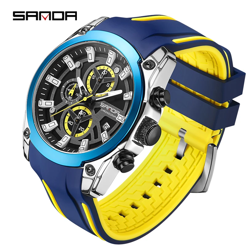 SANDA Top Brand Luxury Men\'s Watches Sport Military Wristwatches Chronograph Luminous Date Quartz Moda Watch Silicone Male Clock