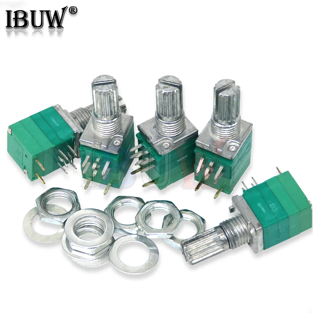 Interruptor de audio RK097GS 10K 50K, potenciómetro de sellado de amplificador, eje de 8 pines, 15mm, verde, 5 unidades