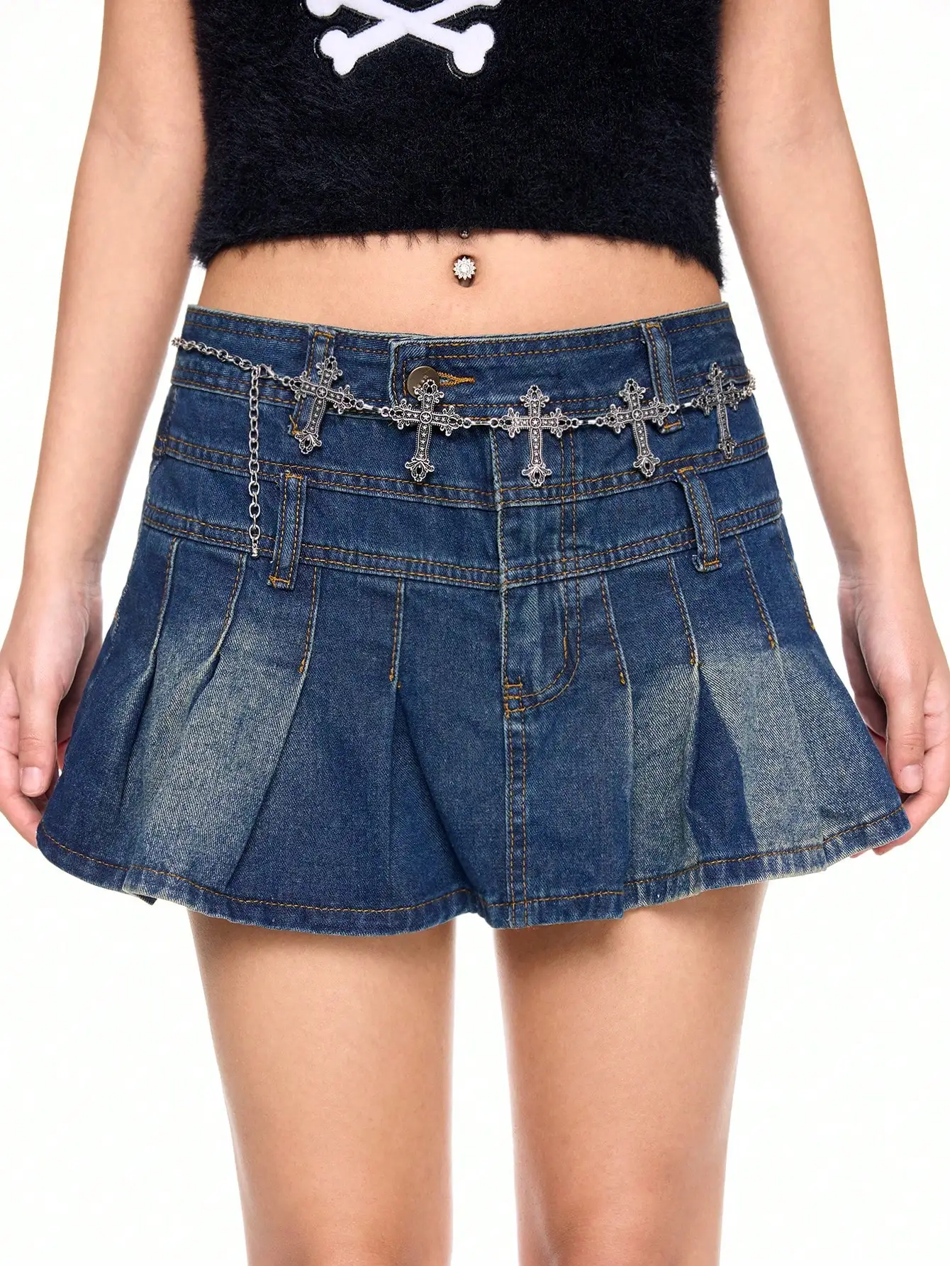 سلسلة خصر متقاطعة مجوفة فضية مكونة من قطعة واحدة من HERSHINE، إكسسوار هيب هوب للحفلات على الطراز القوطي Y2K، أزياء عيد الميلاد