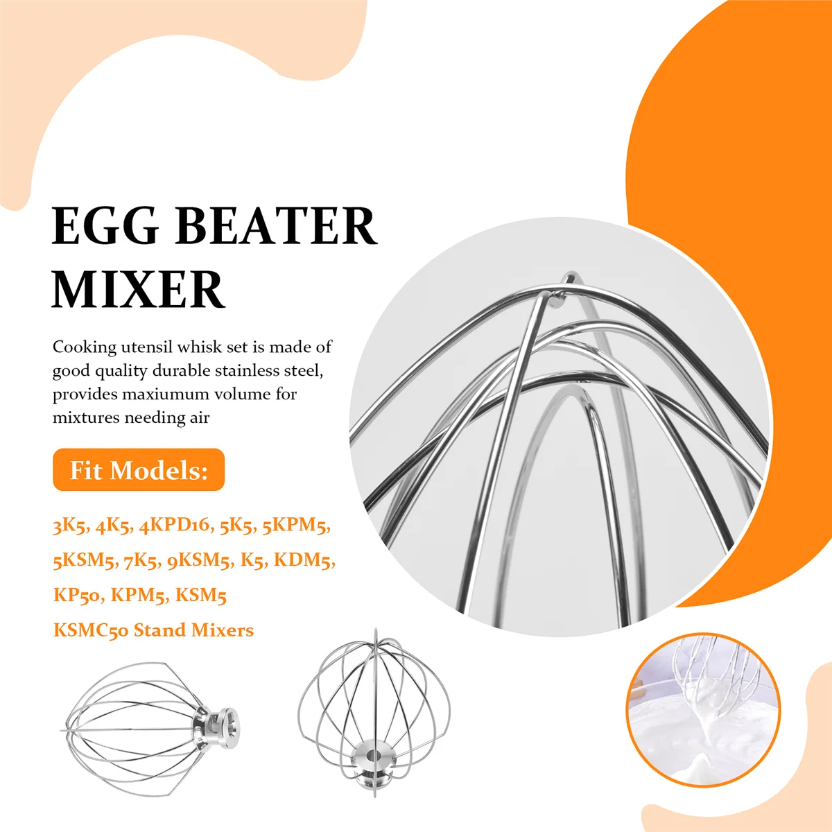 K5AWW แส้ลวดลวดเหล็กปัดสแตนเลสไข่ Beater Mixer หัวผสม 5QT สําหรับ American KitchenAid