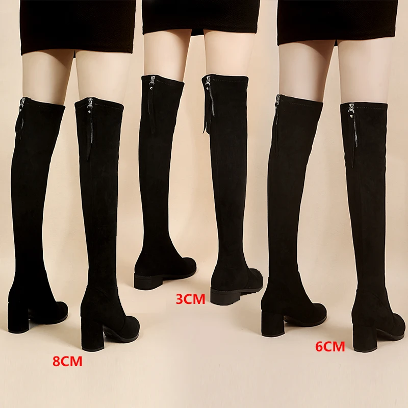 Women\'s Over The Knee Boots Stretch 2022 Autumn Fashion Female Platform Boot Ladies Sock Shoes Woman Long Boots Square Heel