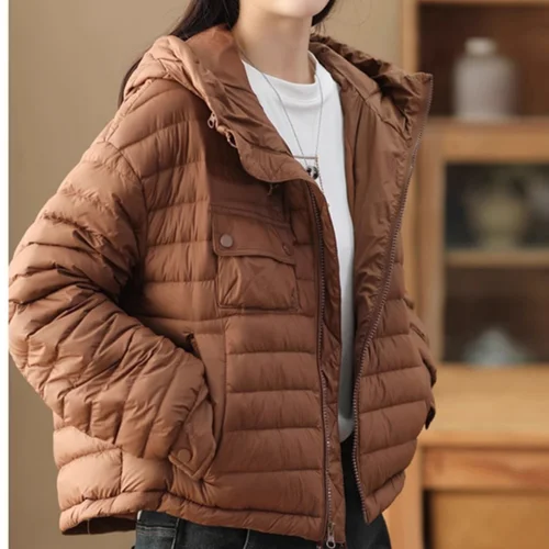 여성용 다운 코튼 재킷 여성용 후드 지퍼 두꺼운 루즈핏 가벼운 패딩 다운 빵 스타일 여성용 다운 코튼 재킷 