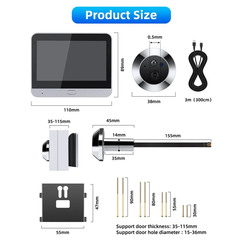 Tuya Peephole กล้องโทรศัพท์มือถือการตรวจสอบระยะไกล Wifi HD Video Doorbell ไร้สาย Intercom วิดีโอ