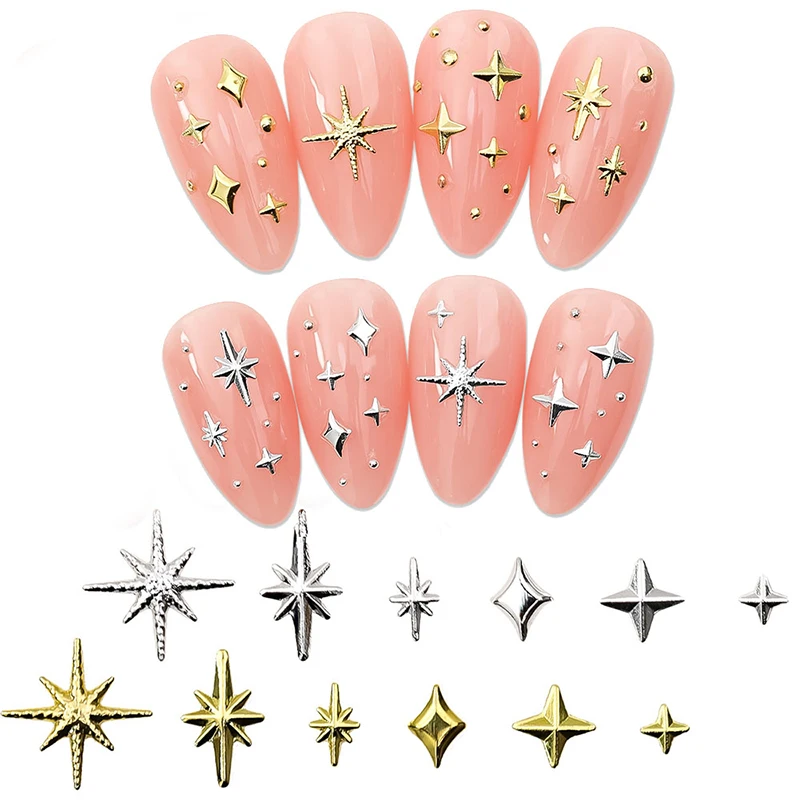 300pcs Random Mix Nail Rivet Studs Gold/silver Stars Light Nail Art Charms Asterism Starlight Accessories Manicure Supplies Set