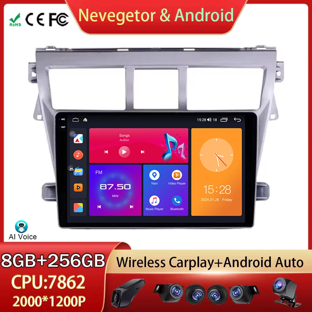 

For Toyota Vios Yaris 2007 2008-2012 Car Radio GPS Navigation Head Unit Multimedia Player Video Output Android Auto No 2din DVD