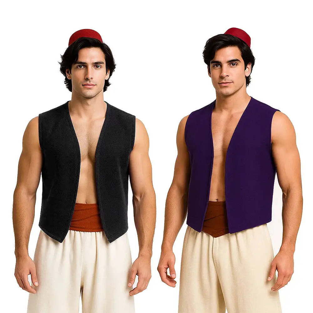 

Movie Arabian Prince Aladin Cosplay Vest Black Purple Costume Men Themagic Lamp Halloween Theme Party Carnival Roleplay Outfits