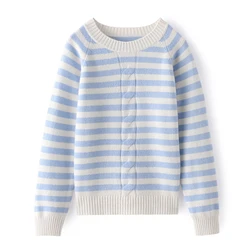 Hot Sale 2022 Winter Women's Jumper 100% Pure Cashmere Sweater O-Neck Striped High Quality Female Loose Thicken Knitted Pullover