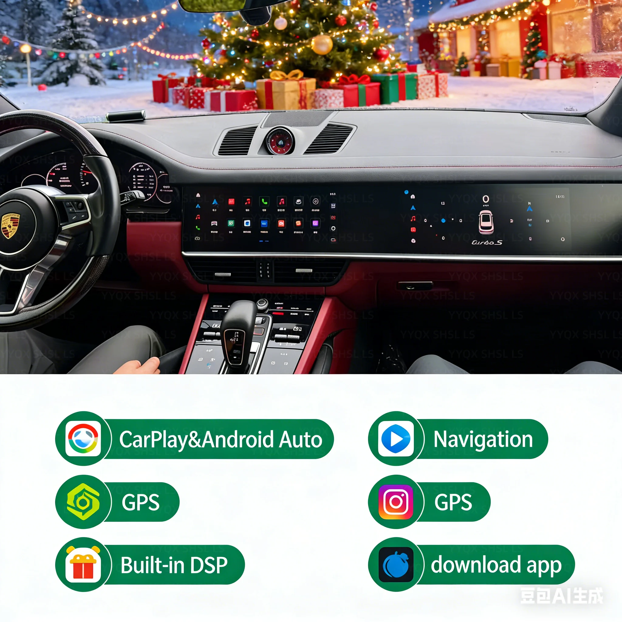 Dual Screen 12.3 Inch For Porsche Cayenne 2018-2023 Upgraded Interactive Android 14 Multimedia Video Player Carplay Heat Unit