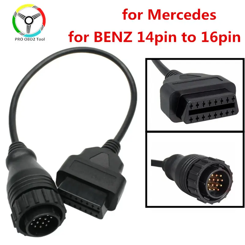 High quality for Mercedes FOR BENZ Sprinter 14pin to 16pin 14 pin to obd2 16 pin adapter OBD2 Connecting line OBD2 cable