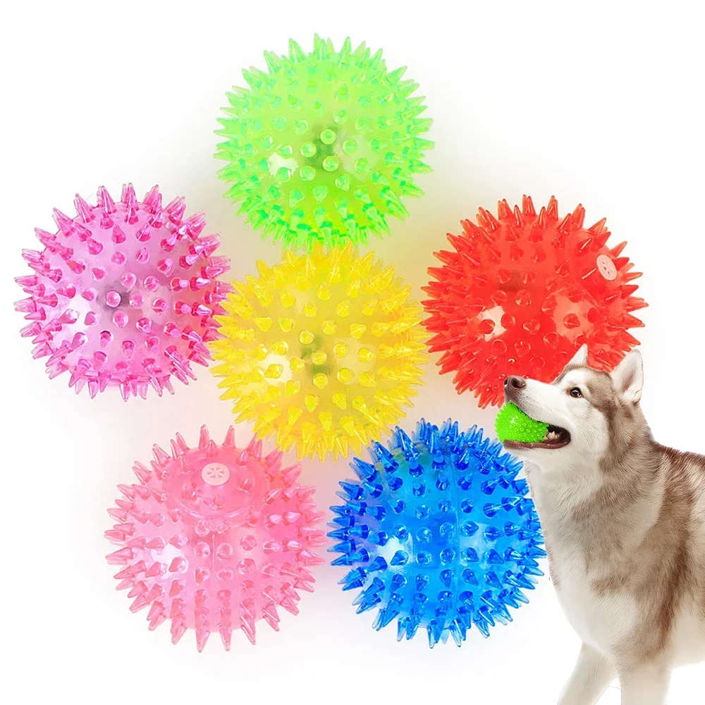 Pet Dog Toys Cat Puppy Sounding Toy Polka Squeaky Tooth Cleaning Ball TPR Training Pet Teeth Chewing Toy Thorn Balls Accessories