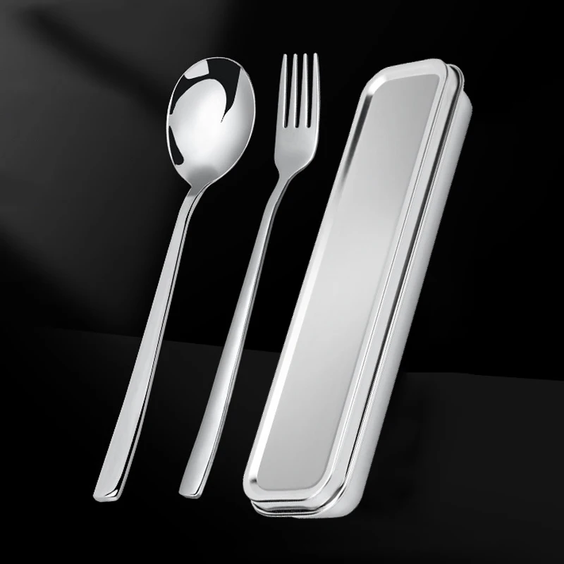 316 Stainless Steel Cutlery 4pcs Set Portable Tableware Box Modern Design for Camping Student Fork Spoon Chopsticks Storage Box