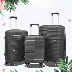 Suitcase Set 3 Piece Luggage Set Men Fashion Trolley Luggage Bag Zipper Combination Lock PP Travel Suitcase on Mute Wheels