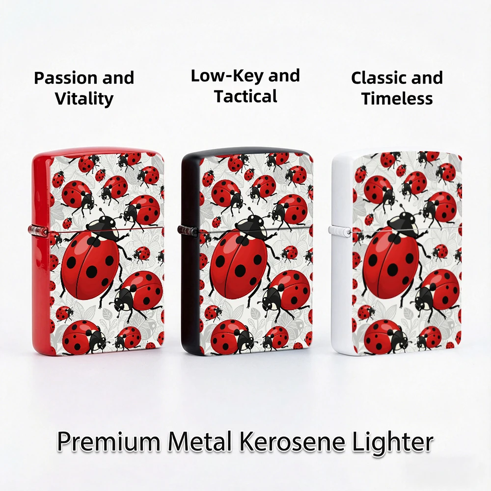 Flip Top Lighter Ladybug Insect Cartoon Art Pattern lighters vintage lighters for smokers Decor Style Collectible Hobby Gift