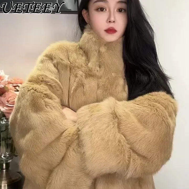 جديد الشتاء الأرنب الفراء الساخن بيع شيرلينغ فو الفراء معطف المألوف الدافئة منتصف طول بلون تنوعا جاكيت من الصوف