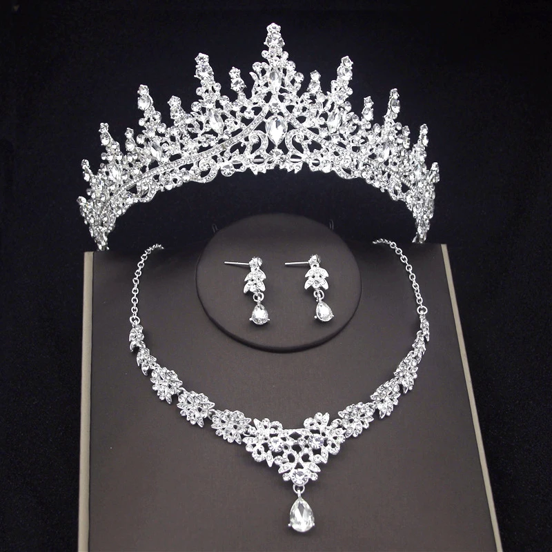 Elegant Crown Bridal Jewelry Sets and Tiara Choker Necklace Earrings Wedding Dress Jewellry Set for Brides Prom Accessories