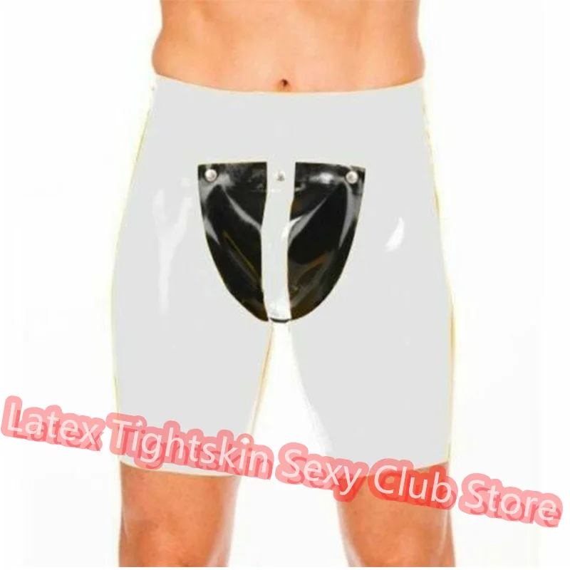 

Men Latex Panties Boxer white with Black Sexy Fetish Shorts Handmade Underwear Short Pants for Men Cosplay Costumes