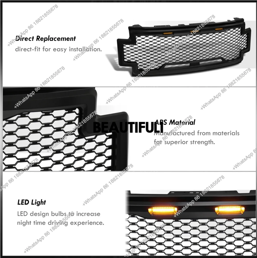 Factory Hot Selling Car Grills Front Center Mesh Middle Bumper Matt Black Grill with Led Light for F250 F-250 F350 2018