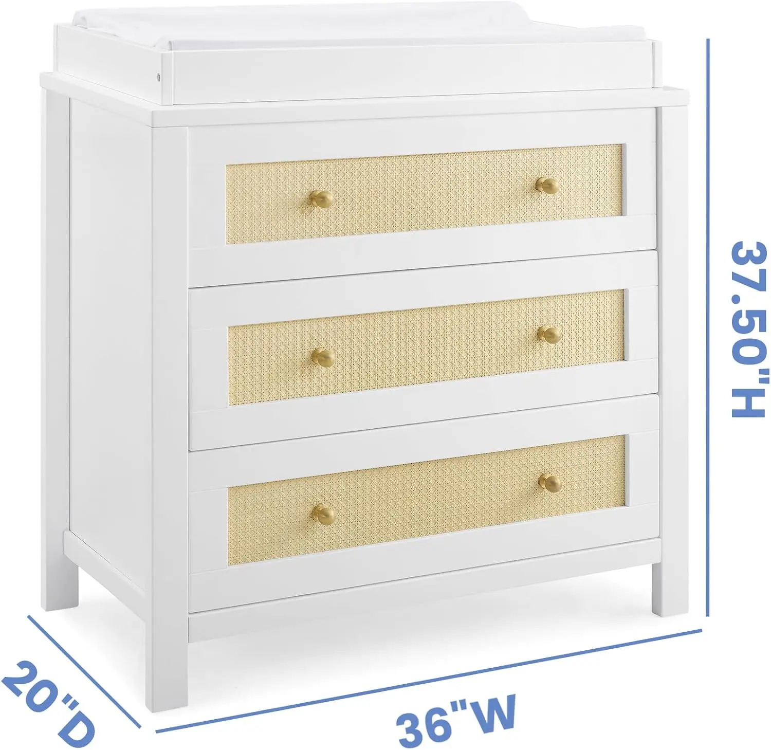 Simmons-Kids Theo 3 gaveta Dresser, mudando Top e bloqueio gavetas, branco texturizado amêndoa