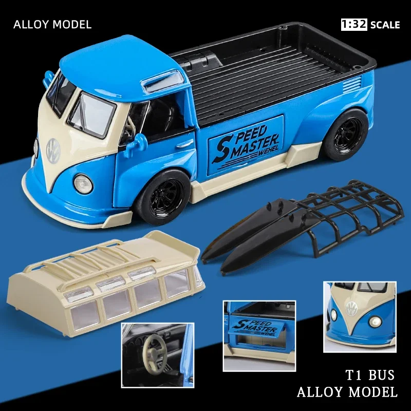 1:32 V0ikswagen Bus T1 Diecast سبيكة سيارة نموذج معدني عالي محاكاة مظهر لطيف قابل للإزالة الأولاد هدايا عيد ميلاد قطعة واحدة