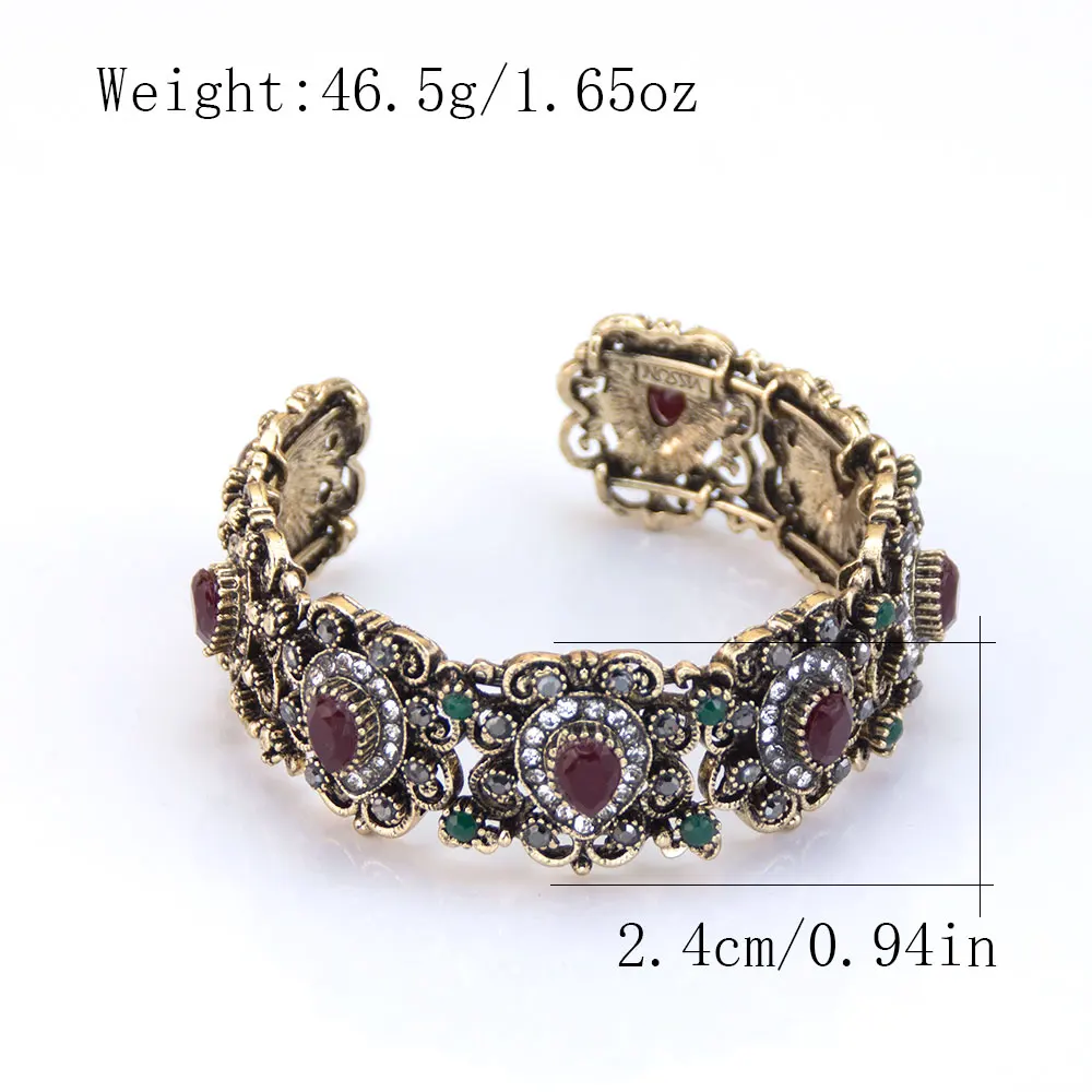 Retro Vintage Turkish Women Bangle Antique Gold Color Indian Ethnic Cuff Bracelet Arabic Traditional Bridal Jewelry - view 6