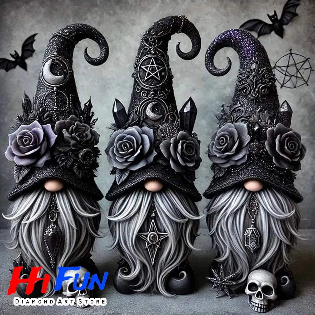 

Witch Gnome Trio Diamond Embroidery Mosaic Cross Stitch Bat Ghost Painting Full Square New Arrival Spooky Season Wall Art