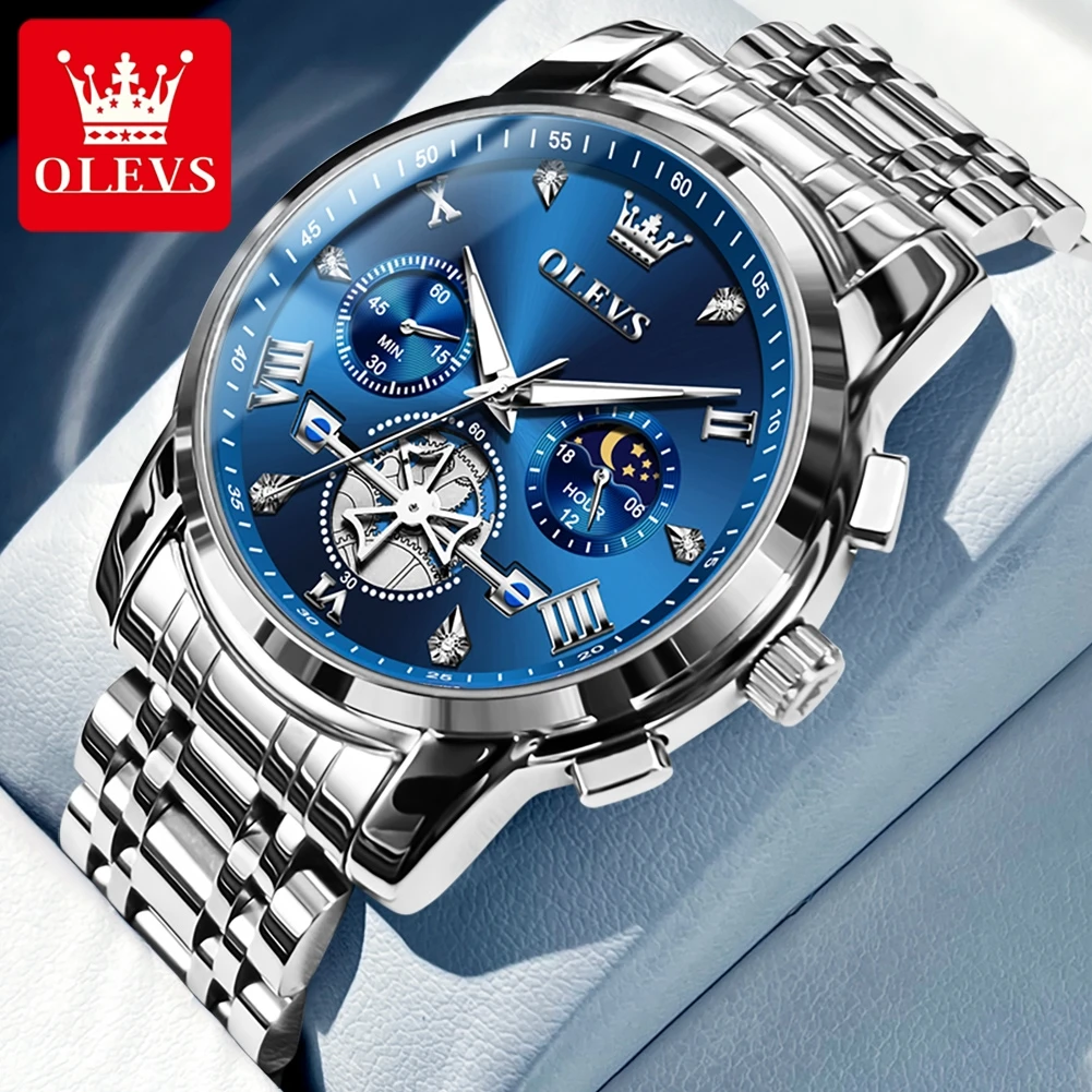 OLEVS 2856 orologi al quarzo da uomo scheletro volano cronografo classico moda TOP Brand orologio per uomo fasi lunari impermeabile