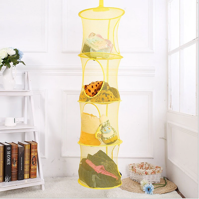 Foldable Hanging Mesh Storage Organizer Net Drying Basket Strong Hanging Space Saver for Bathroom Bedroom Wardrobe Household