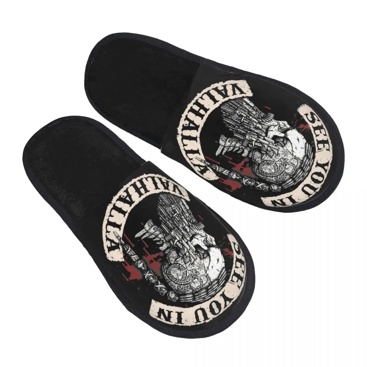 Custom See You In Valhalla Skull Viking Memory Foam Slippers Women Comfy Warm Norse Odin Ragnar Warrior House Slippers