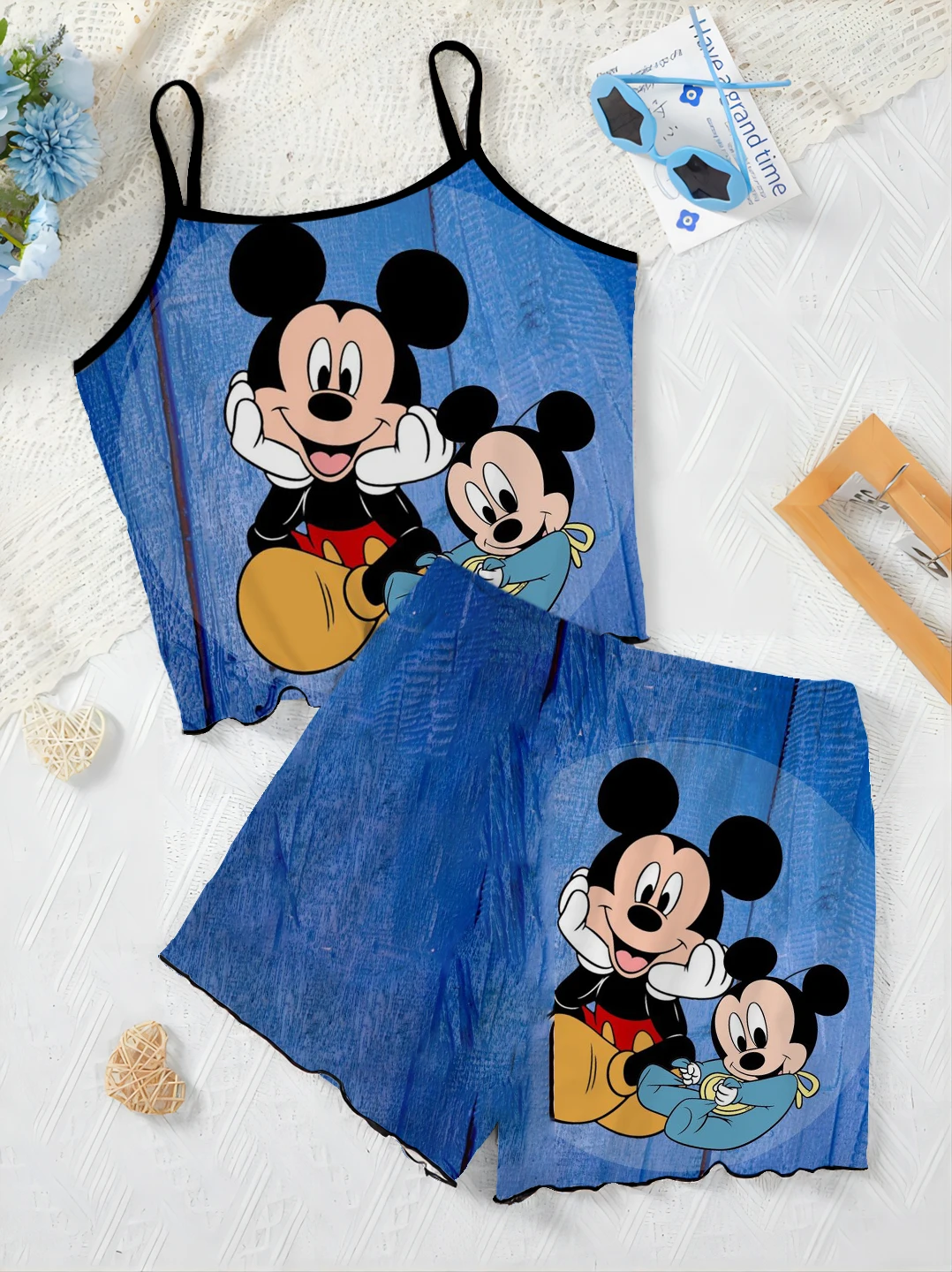 Disney Pyjama Rock Mickey T-Shirt Damen anzug Home Kleid Top Salat Trim Minnie Maus kurze Sets Stücke elegante Disney Mickey