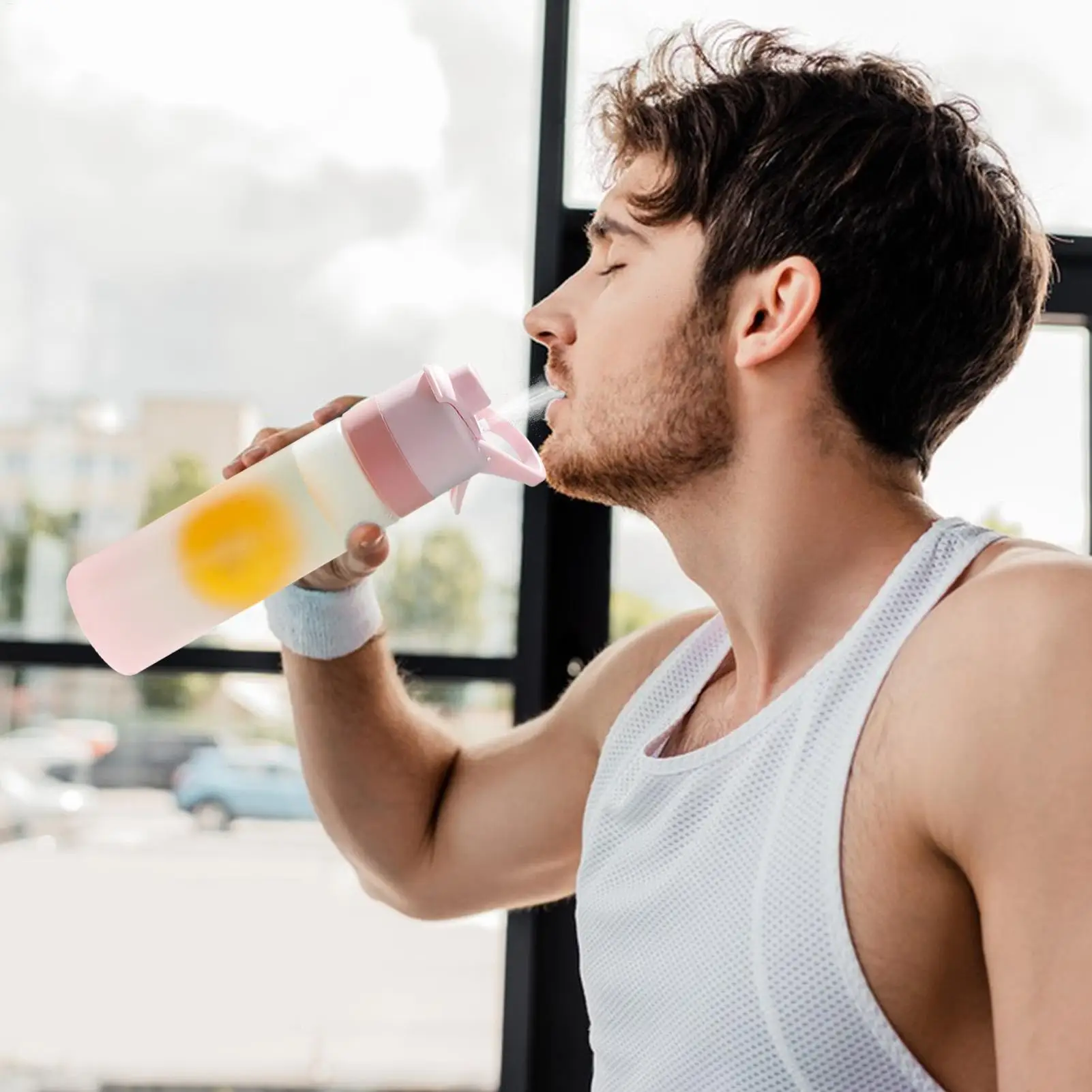 Spray Water Bottle with Mist Function, Portable Reusable Sip Spout, Fitness Outdoor Running Sports Drink Bottle