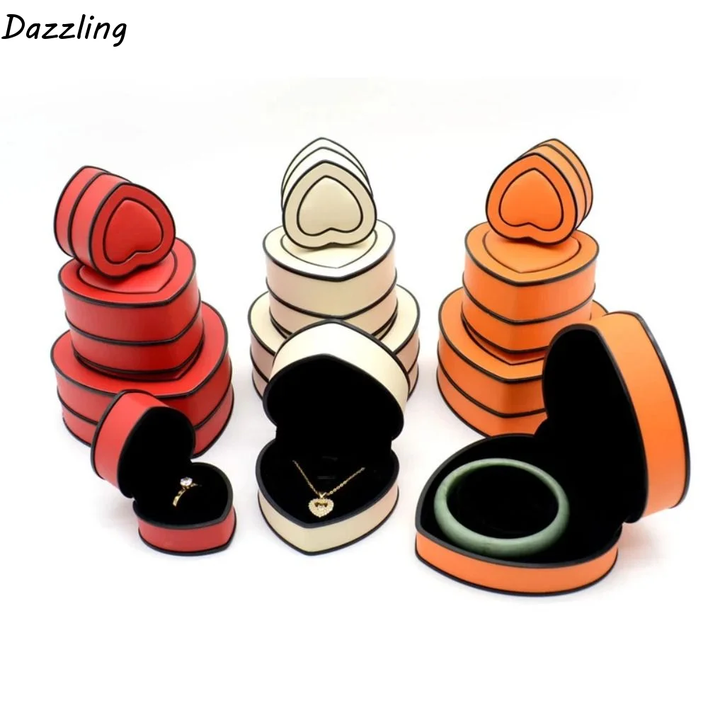 Heart-shaped Jewelry Box PU Leather Solid-color Surface Heart-shaped Box Reliable Stitching Compact Portable Size PU Leather Box