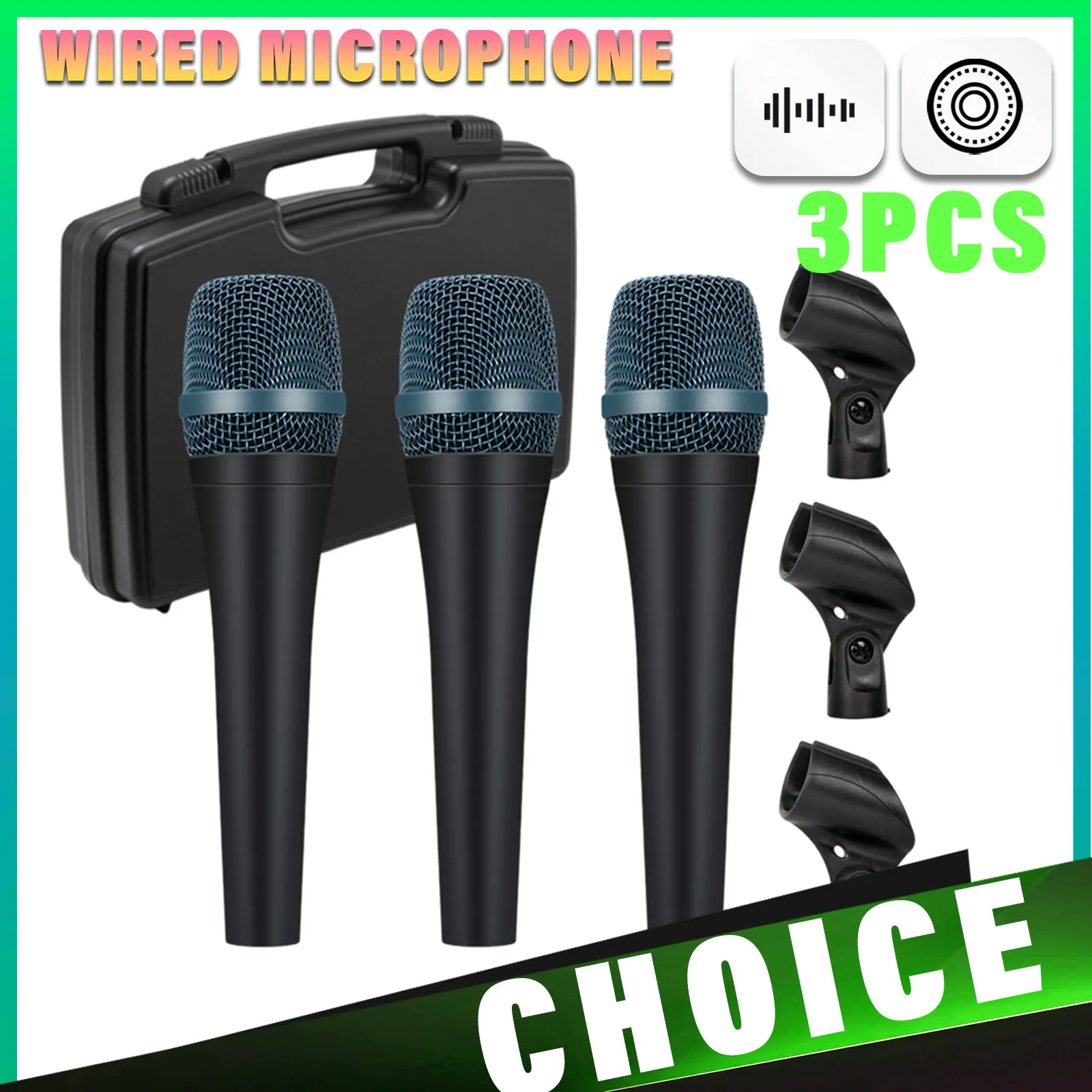 Micrófono Dinámico con Cable 945 (3 Piezas), Micrófono Profesional para Instrumentos, para Cantar, Fiestas, Actuaciones en Vivo y Grabaciones