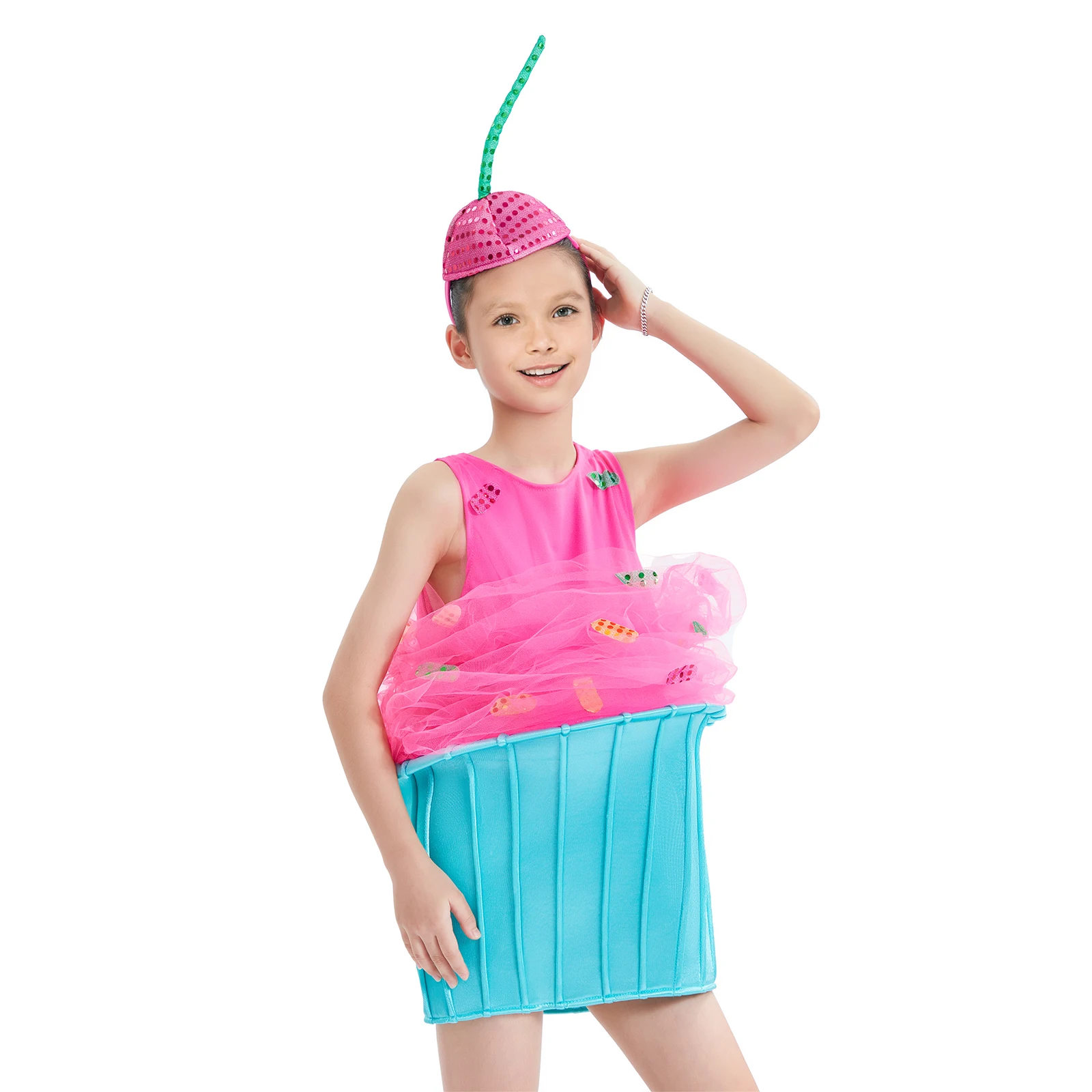 Halloween Ice Cream Costumes Contrast Color Sleeveless Dresses and Hat for Women Role-Playing Party Cosplay Outfits