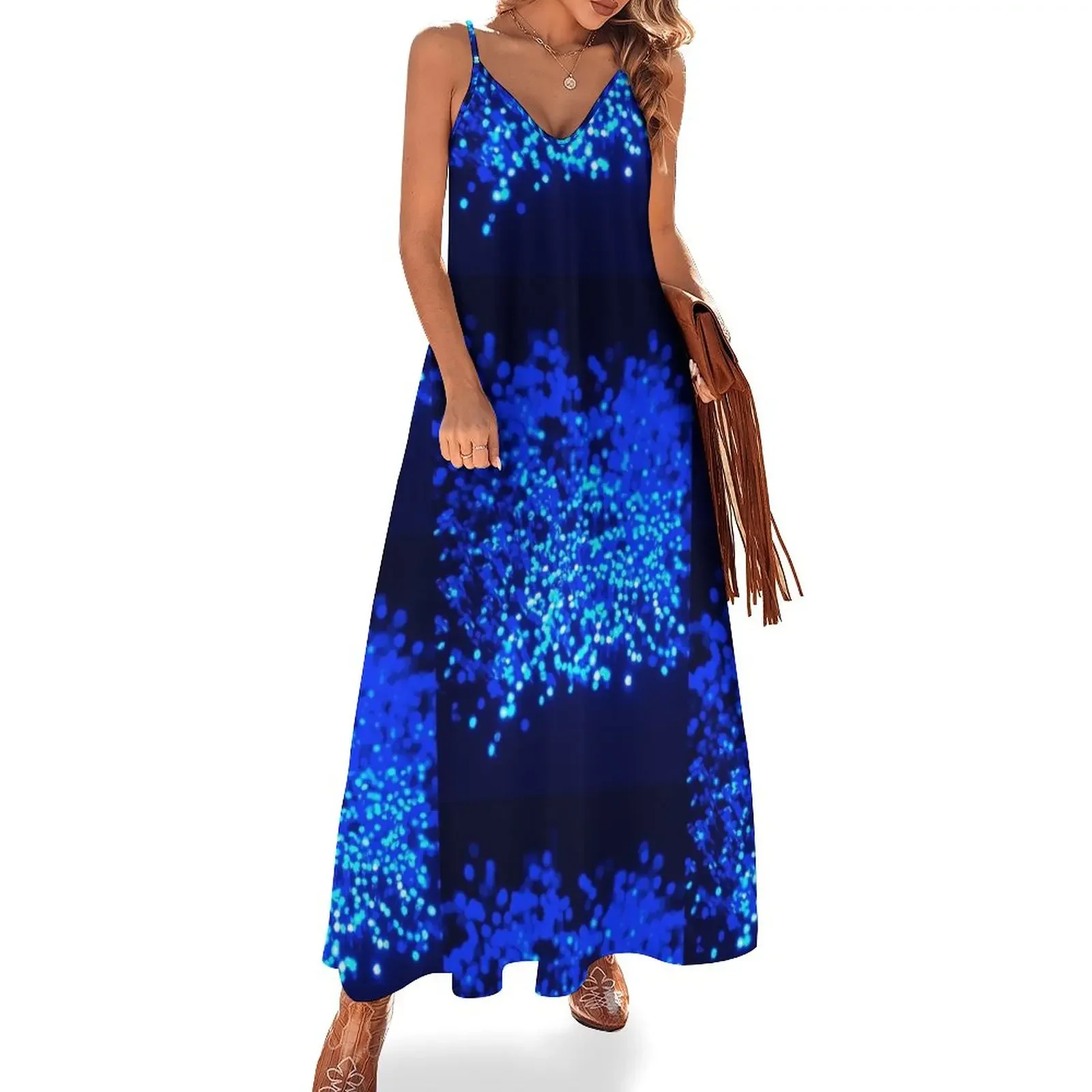 Fiber Optic Blue Sleeveless Dress Women's clothing elegant dresses plus sizes