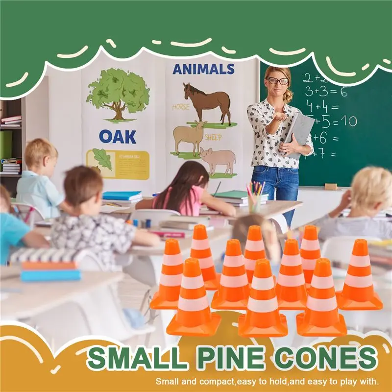 Mini Traffic Cones 10Pcs Miniature Road Cones Kids Traffic Cones Set Kit Traffic Signs