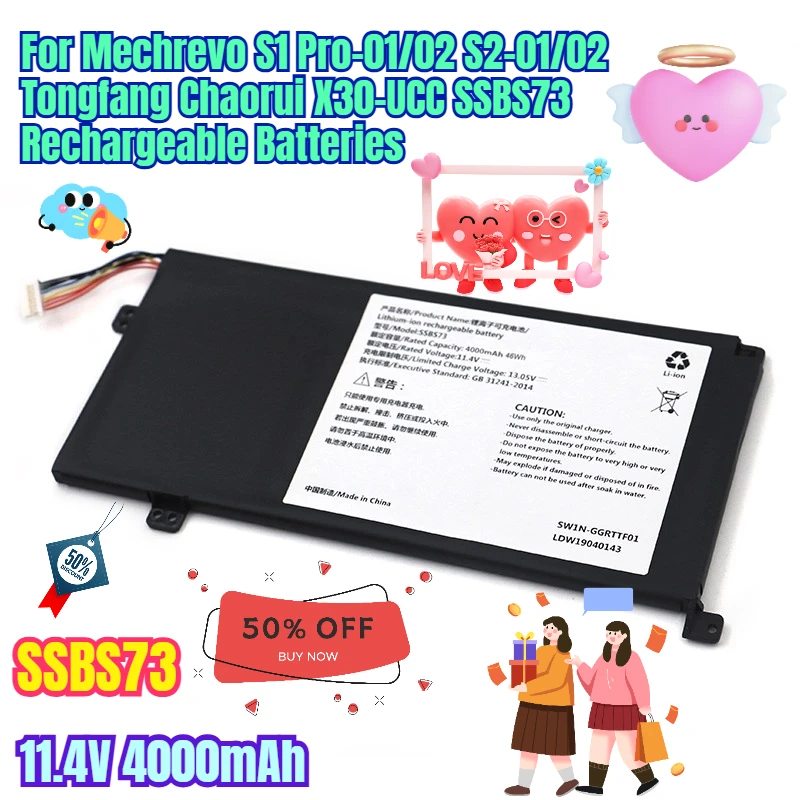 

11.4V 4000mAh for Mechrevo S1 Pro-01/02 S2-01/02 Tongfang Chaorui X30-UCC SSBS73 Rechargeable Batteries