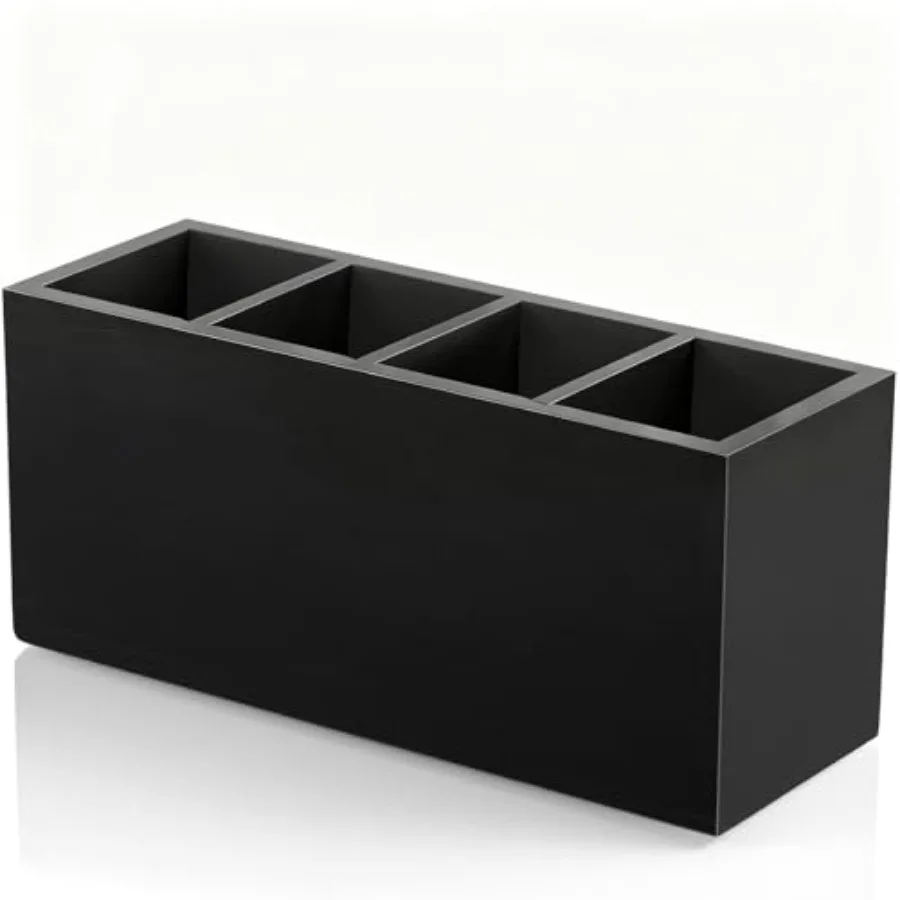 Pencil Pen Holder for Desk, Wooden Office Desk Organizers and Accessories with 4 Slots for Countertop, Makeup Brush Holder Orga