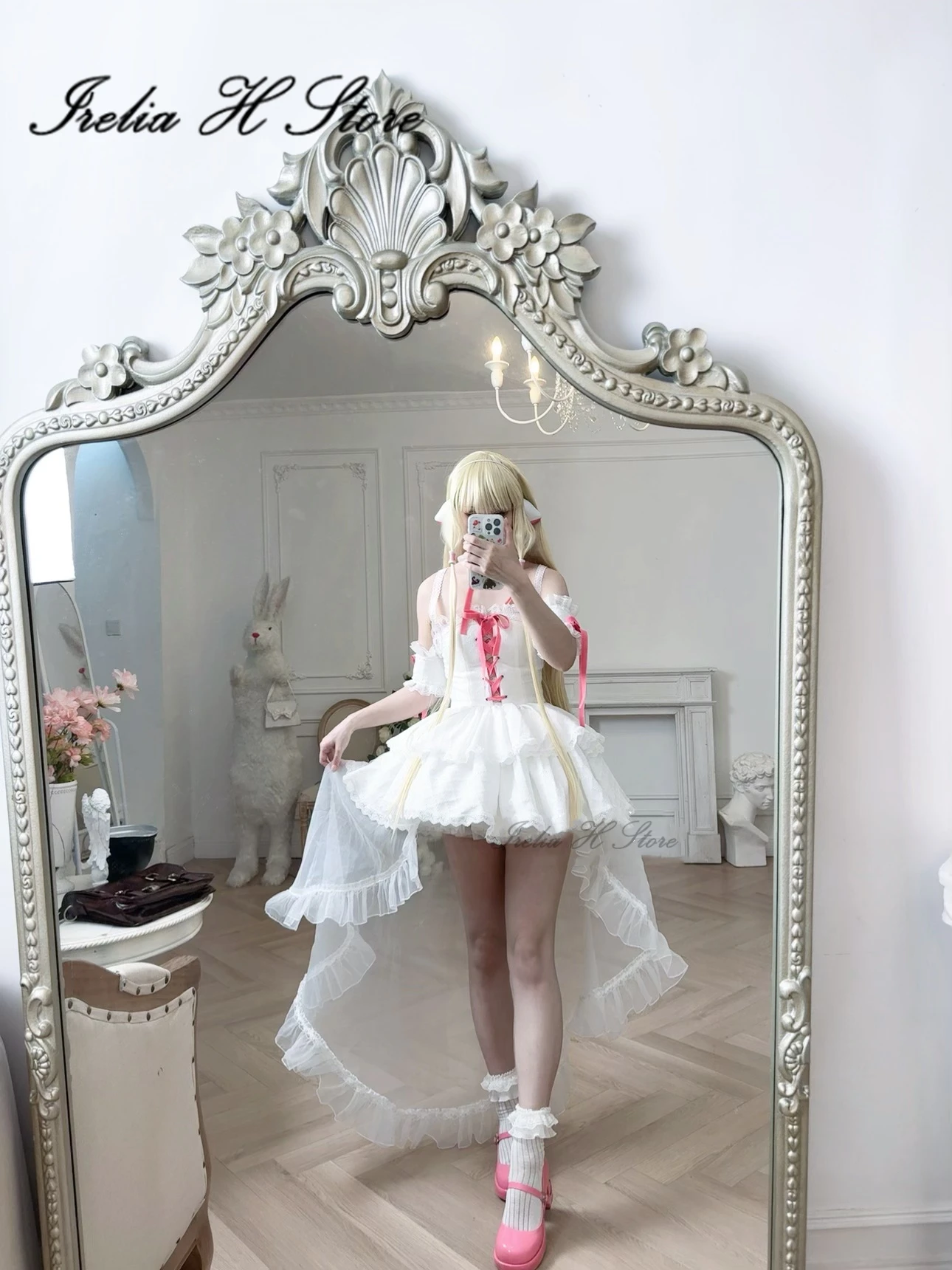 Irelia H Store Custom size made Chii Chobits Cosplay Elda Chii Cosplay Costume Anime pink white Party dress female image 2