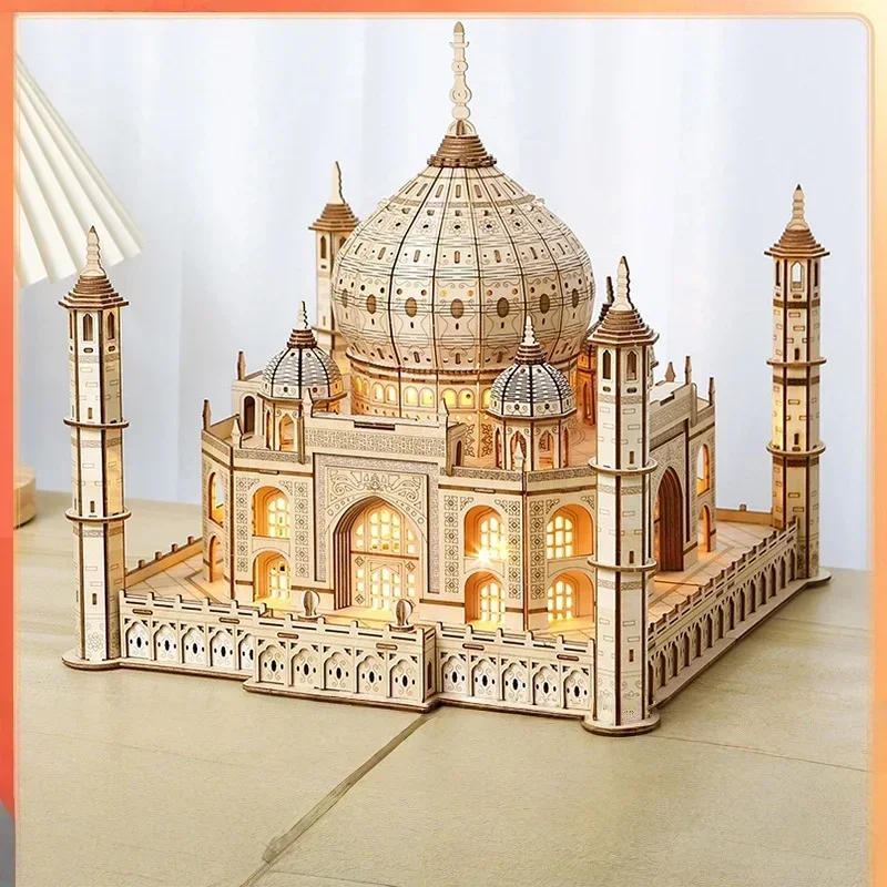

3D деревянный домик-головоломка Royal Castle Taj Mahal со светом, сборная игрушка для детей и взрослых, наборы моделей «сделай сам», украшение стола для подарков