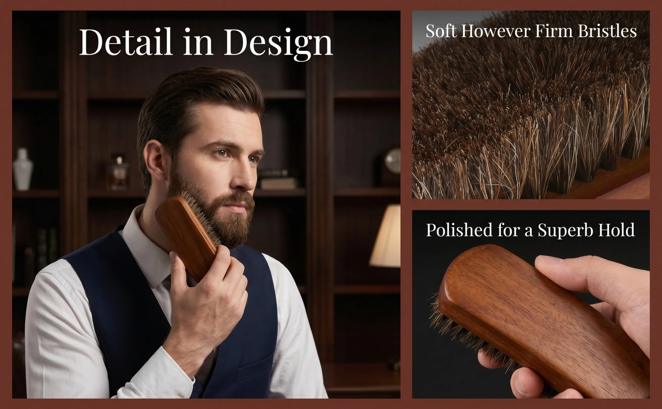 Men Beard Brush Wooden Handle Premium Horsehair Bristles Cleans Excess Hair After Trimming Beard Mustache Face Neck Chest