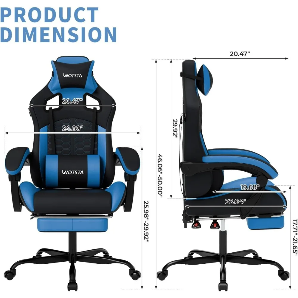 Cadeira ergonômica para jogos em couro PVC com apoio para os pés, apoio lombar e encosto de cabeça para videogame confortável e uso em escritório