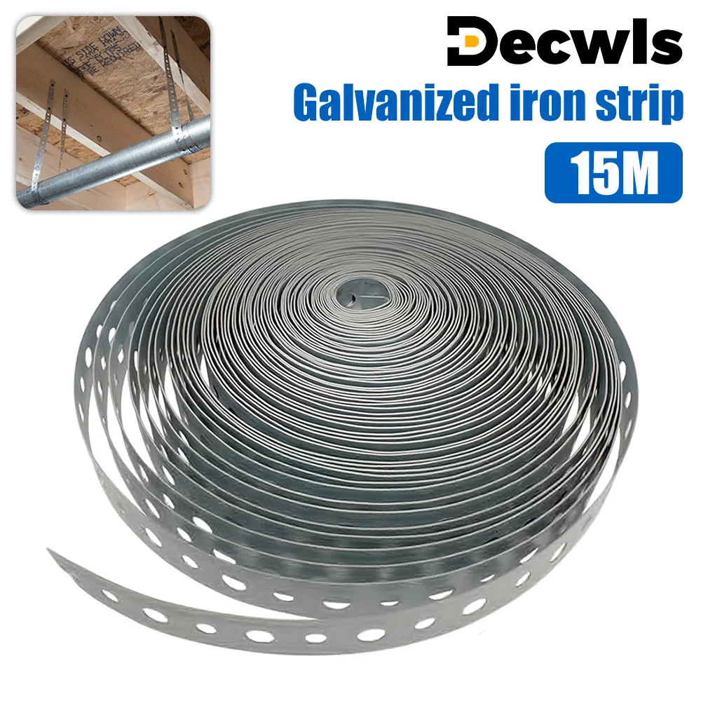 15m Galvanized Metal Tape Roll Pre-Punched Metal Tape For Pipe Support Hanging Construction And Home DIY Project Pre-Fixing Tool