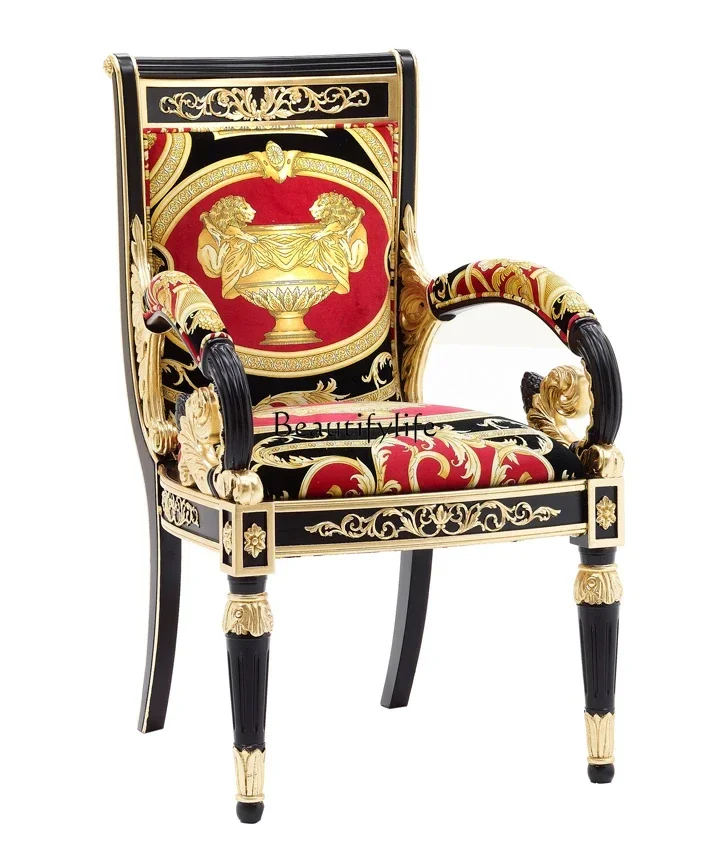 

ld 30 European solid wood dining chair luxury custom villa light luxury high-end carved armchair