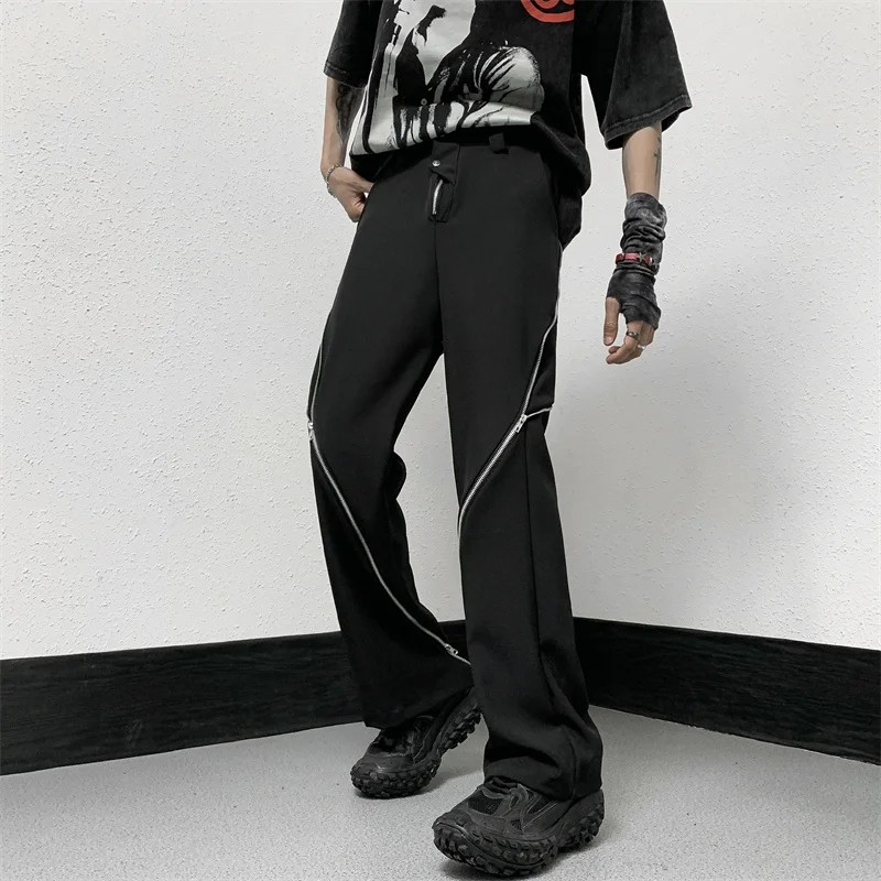 

Men's Spring Autumn American Sle Zipper Straight Leg Bla Casual Pants High Waist Faionable Spor Breathable Thin