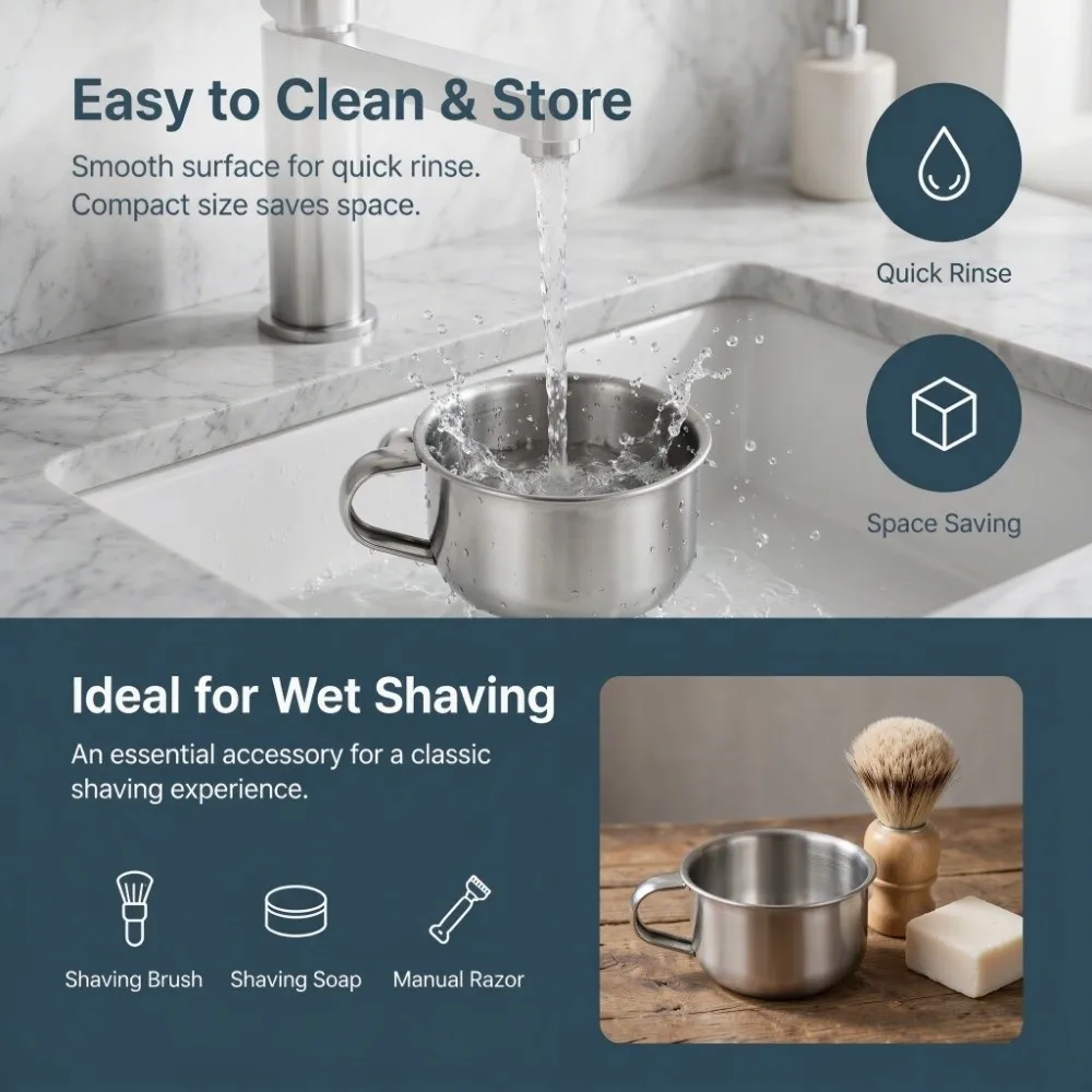 Stainless Steel Shaving Soap Bowl Silver Foam Mixing Shaving Lather Mug With Handle Lather Bowl Shaving Brush Bowl Shaving Brush